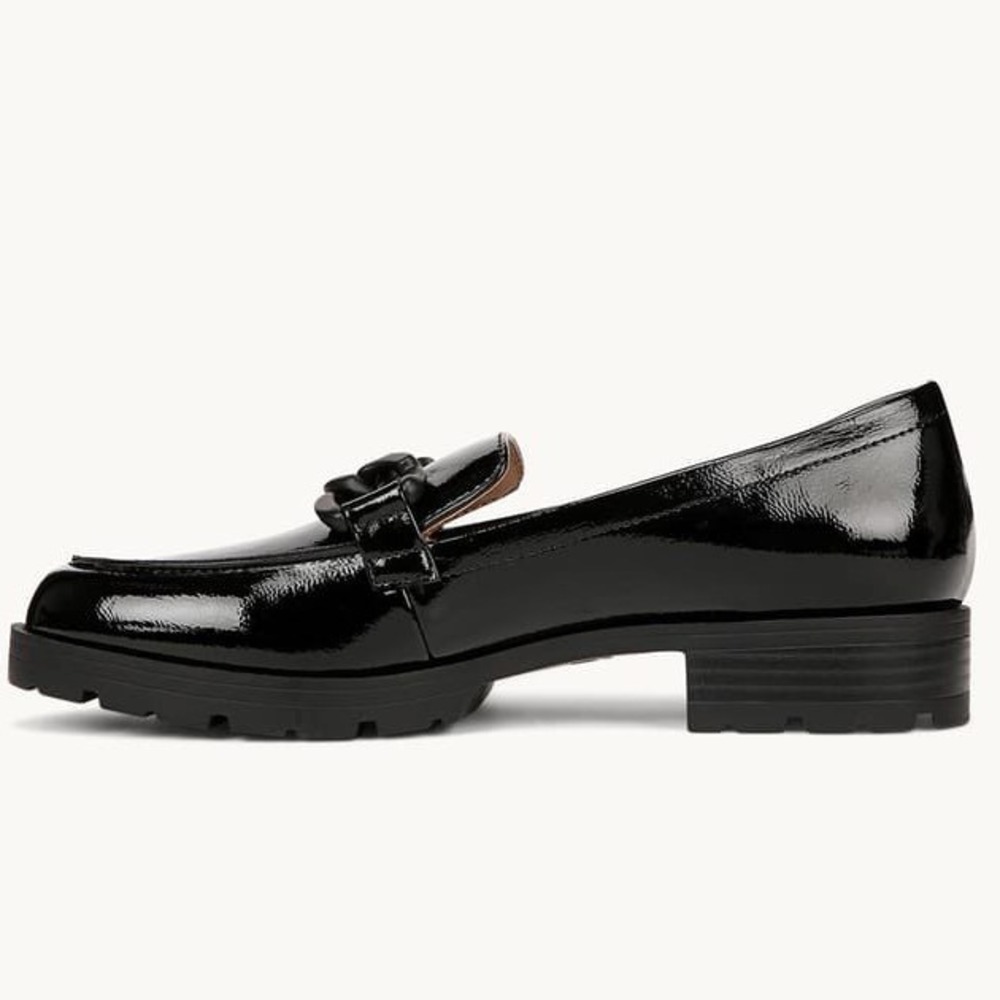 LifeStride London 2 Black Crinkle Chain Loafer Lug Sole Shoes 7.5W WIDE New - Picture 6 of 11
